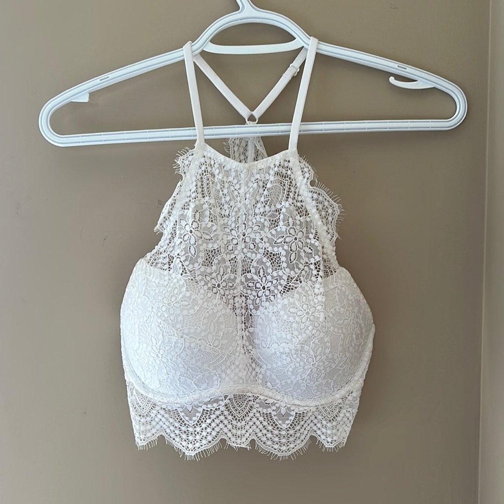 PINK Victoria's Secret White Lace Bralette with Racerback